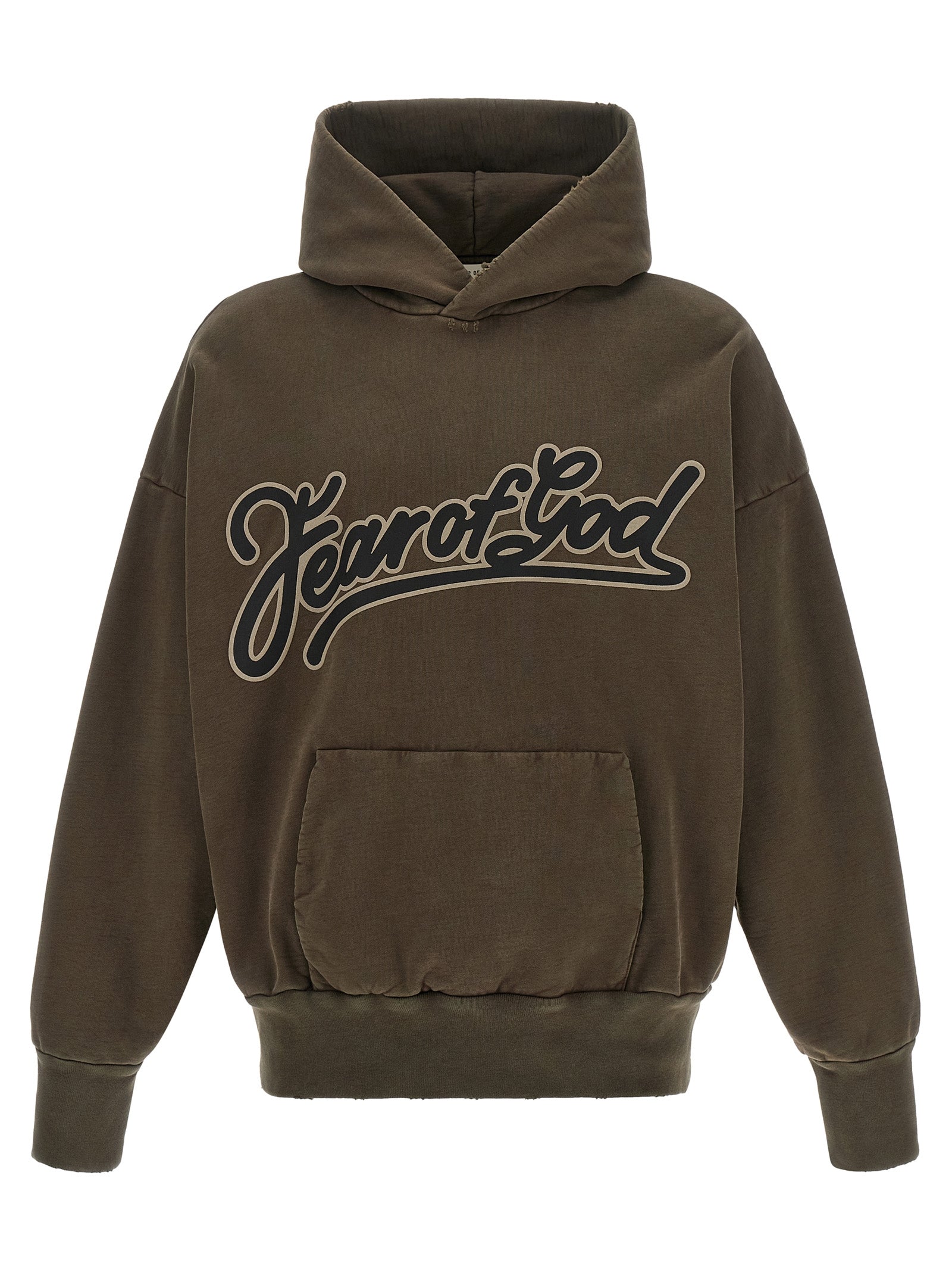 Logo-Embroidered Cotton Hoodie — Brown