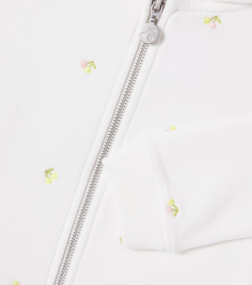 Embroidered cotton jersey zip-up hoodie