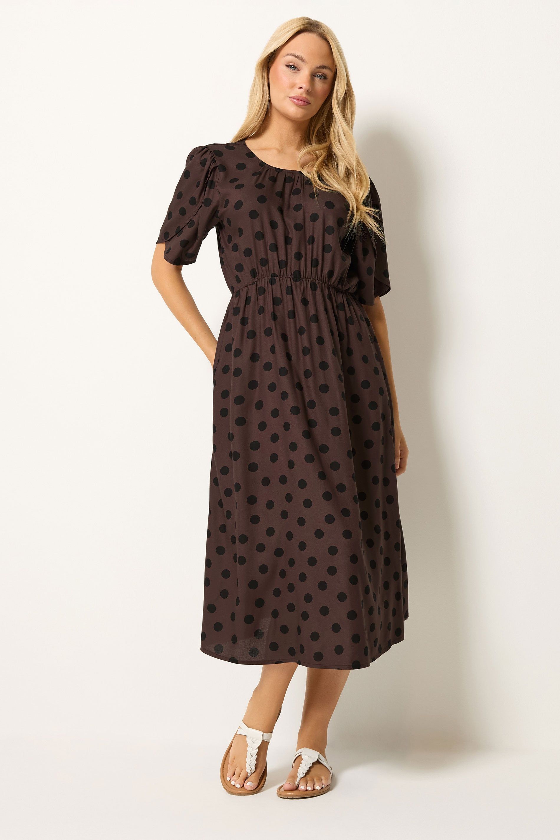 M&Co Women's Tulip Sleeve Dress in Dark Brown