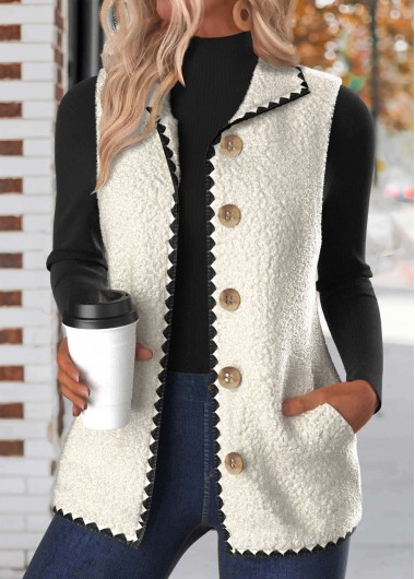 Modlily Plus White Button Sleeveless Stand Collar Waistcoat - 1X