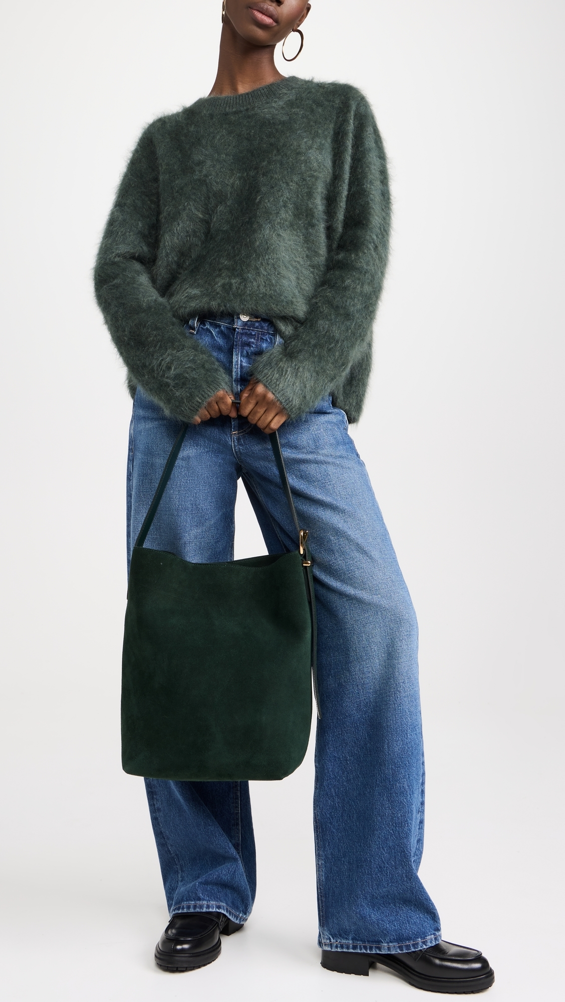 Essentials Bucket Tote Suede Luxury Forest Suede One Size