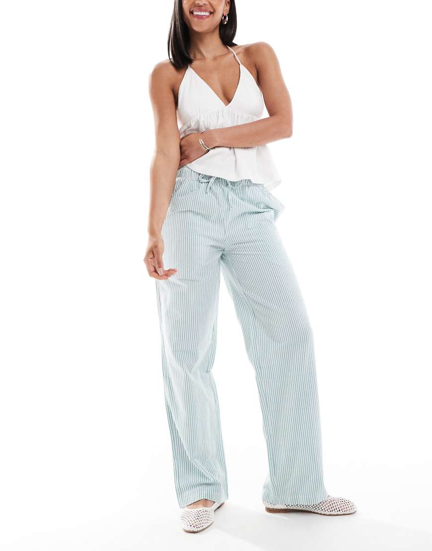 Superdry Cotton stripe elasticated trousers in peppermint chalk stripe-Green