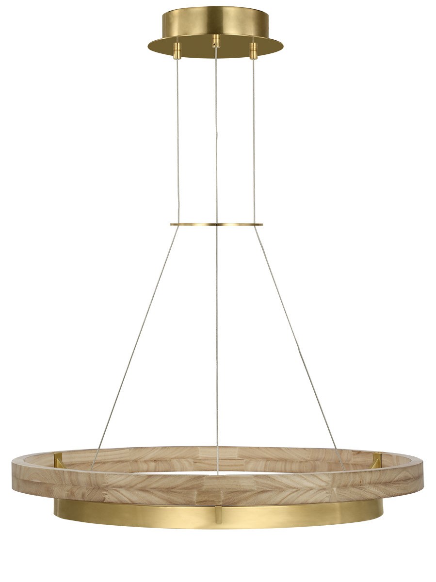Grace 1-Light LED Chandelier in Hand Rubbed Antique Brass with Natural Oak