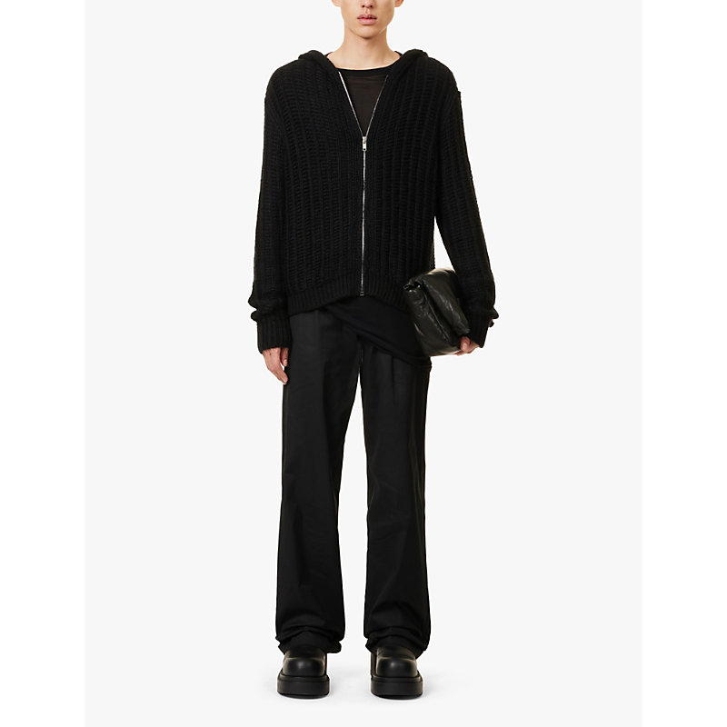 Mens Black Knitted Regular-fit Cashmere and Silk-blend Hoody