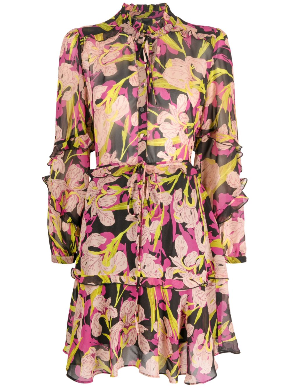 Floral-print ruffled minidress - Black