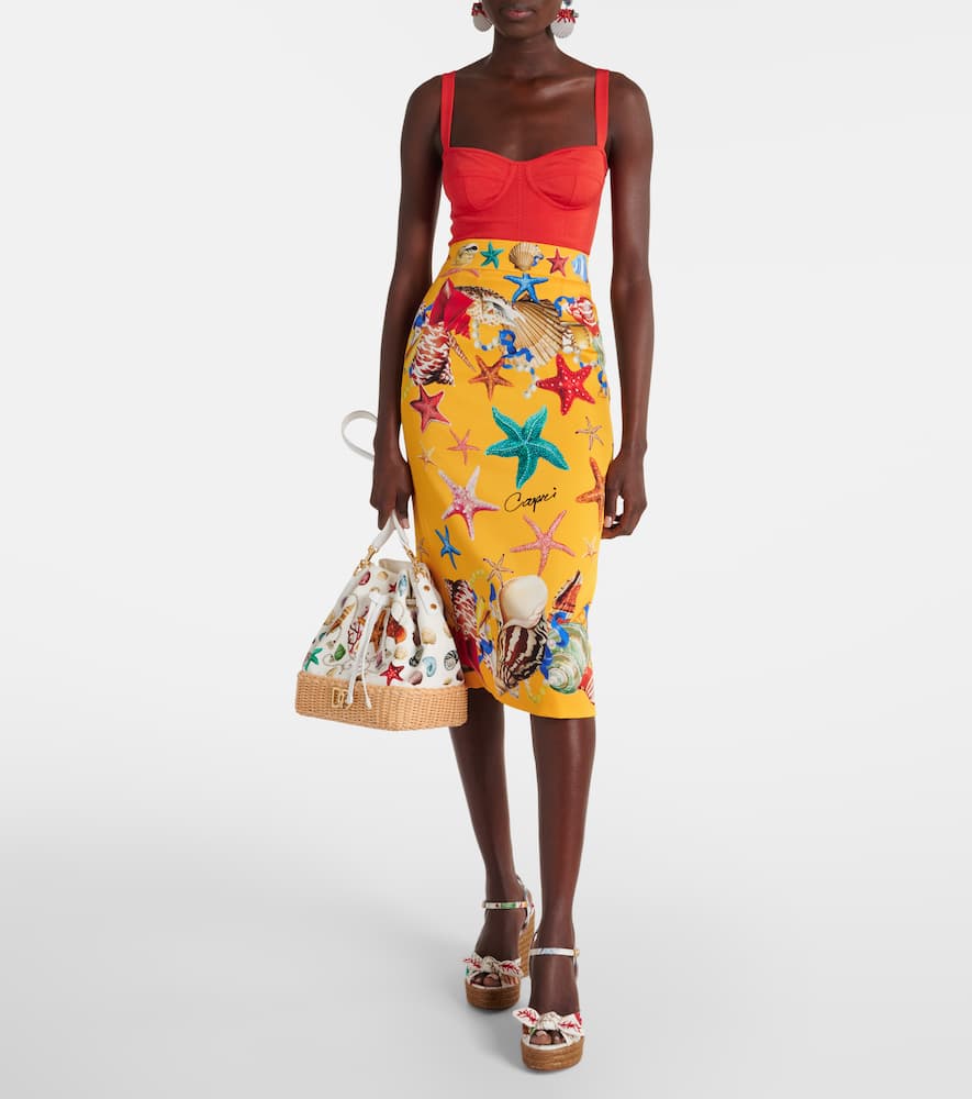Capri printed silk-blend midi skirt