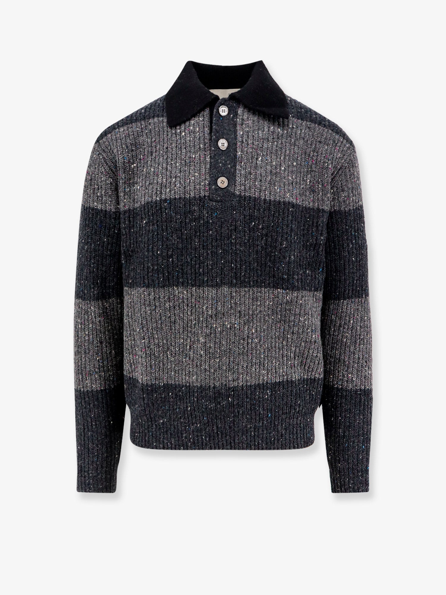 Wool-Blend Rugby Striped Sweater — Gray