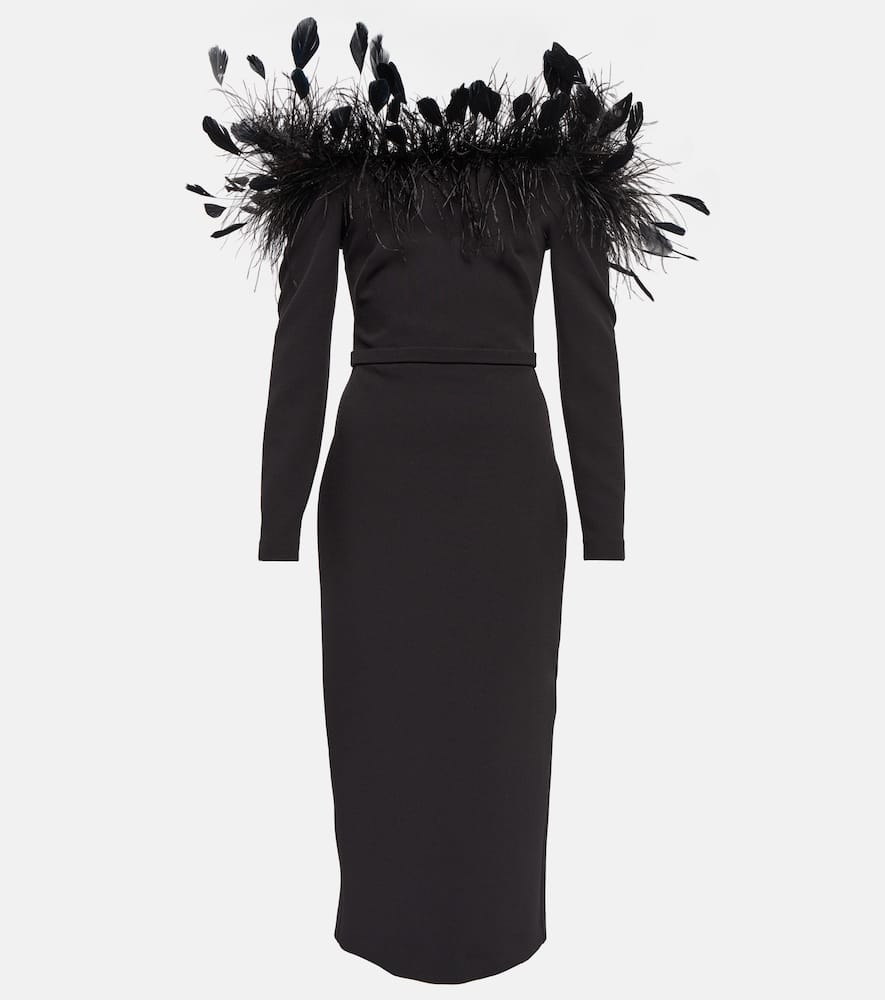 Feather-trimmed midi dress