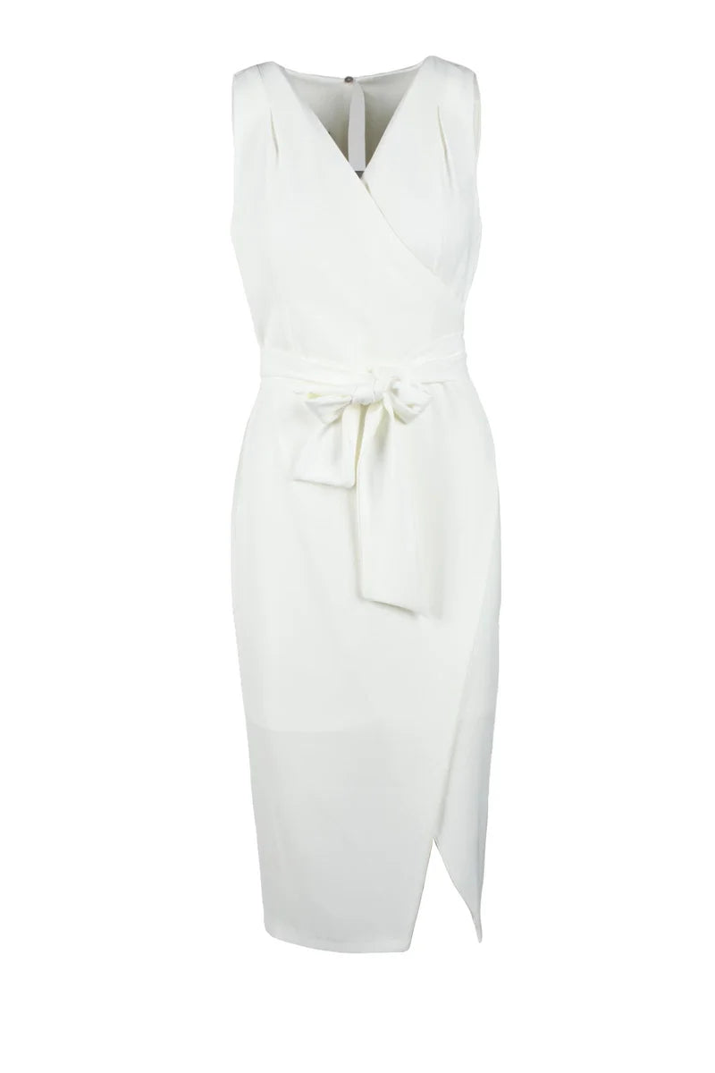 Sleeveless Midi Dress with Wrap Bodice