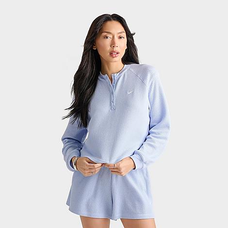 Women's Sportswear Chill Waffle Oversized Long-Sleeve Henley Top in Hydrogen Blue/Sail