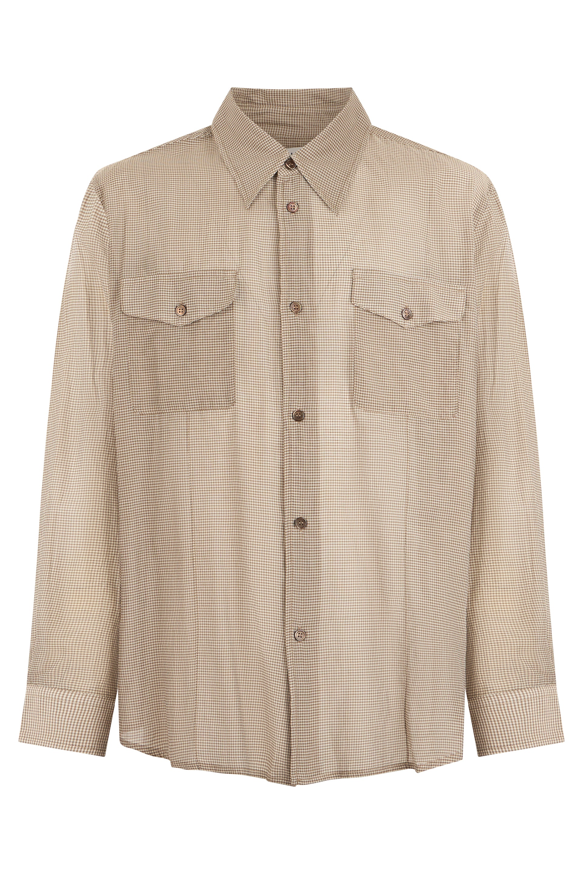 Classic Checkered Silk and Cotton Long-Sleeved Shirt