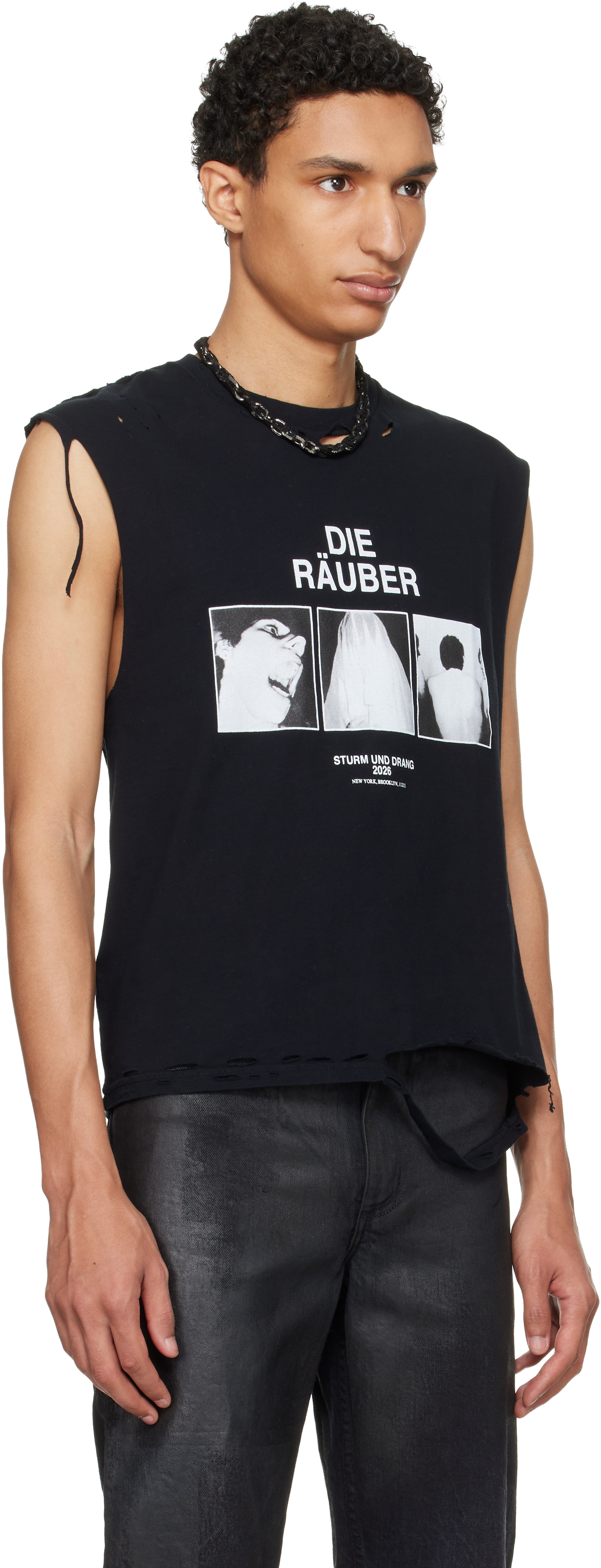 Black EET 'Die Raeuber' Cotton Distressed Tank Top
