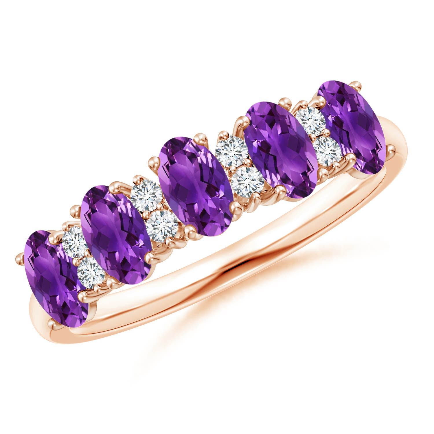 Angara 1.0 Carat Five Stone Amethyst and Diamond Wedding Ring in 14K Rose Gold