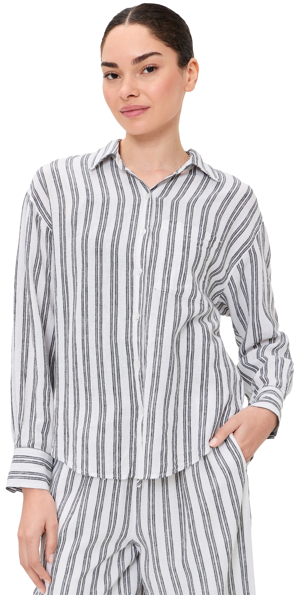 Perfect Stripe Button Up Shirt White