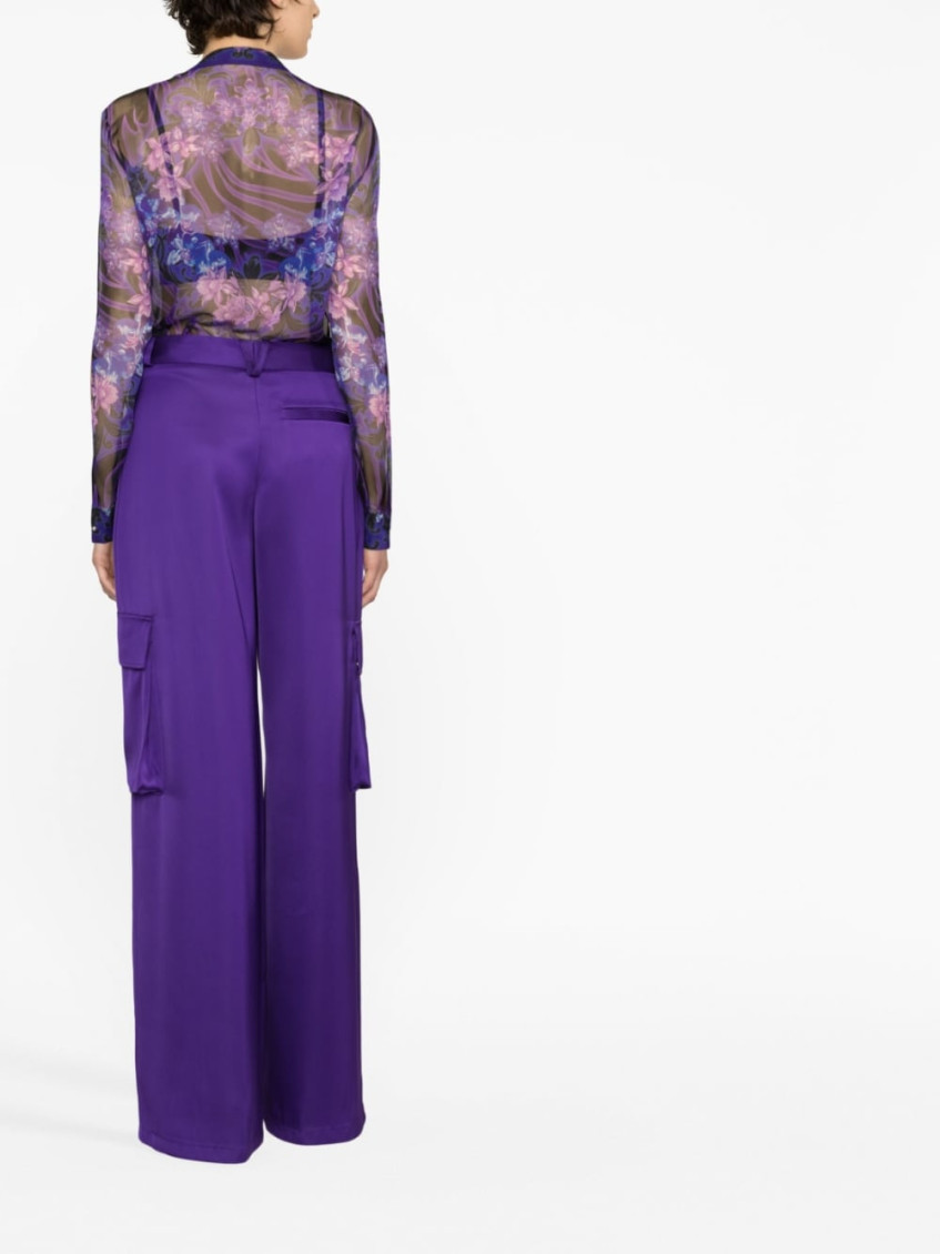 Purple Cargo Pants Satn Effect With Cargo Pockets In Viscose Woman