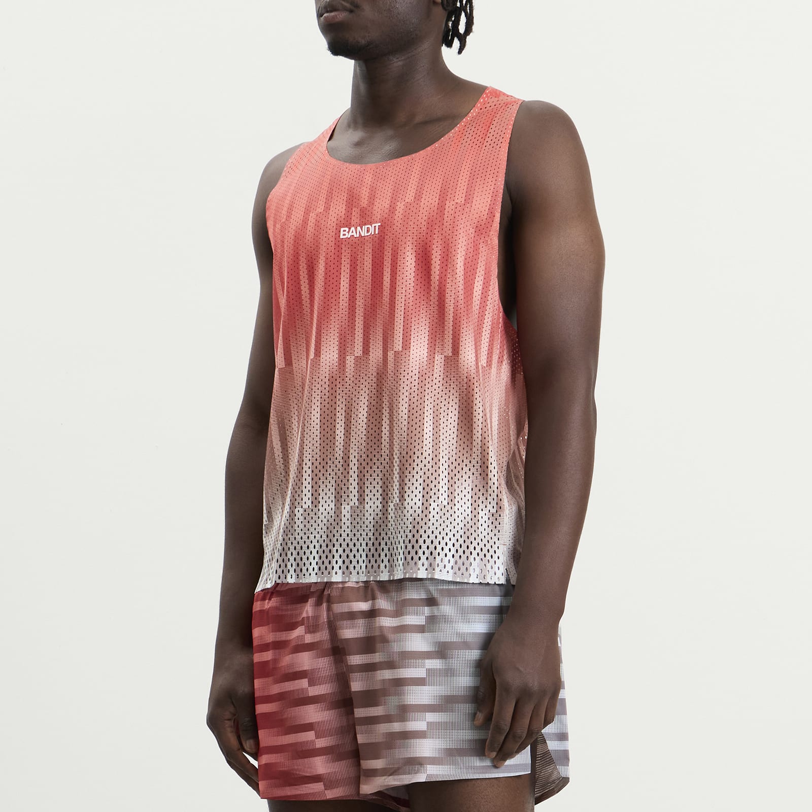 Men's Open Mesh Gradient Cut Race Singlet in Poppy Multi/Uneven Vertical Gradient