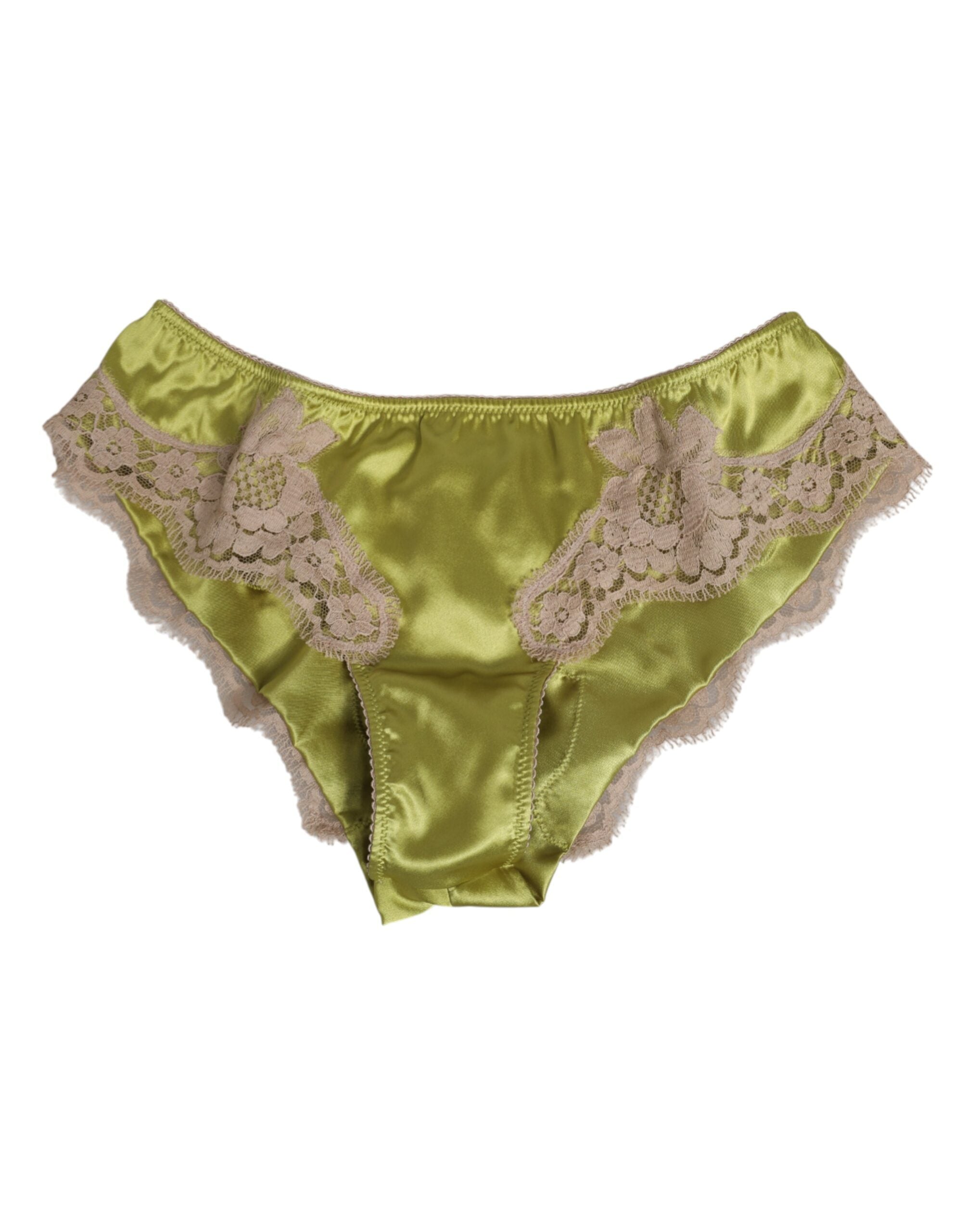 Green Silk Satin Floral Lace Trim Panty Underwear Clothing