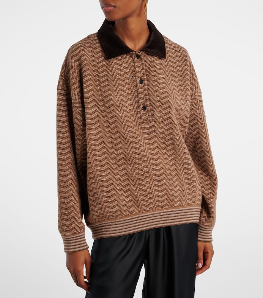 Zigzag wool and cotton polo sweater