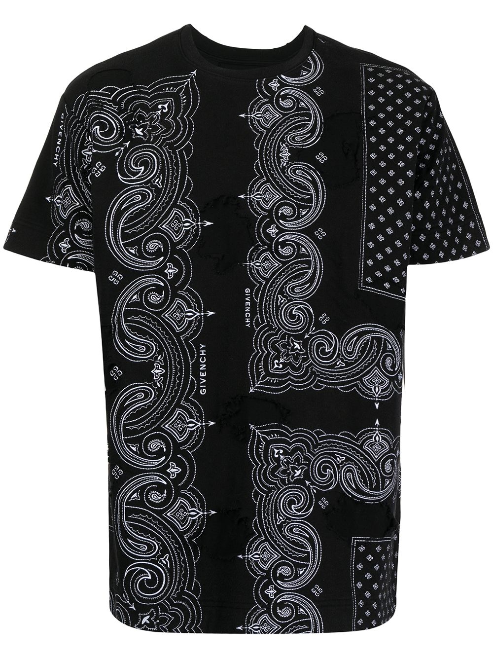 Distressed-effect bandana-print T-shirt - Black
