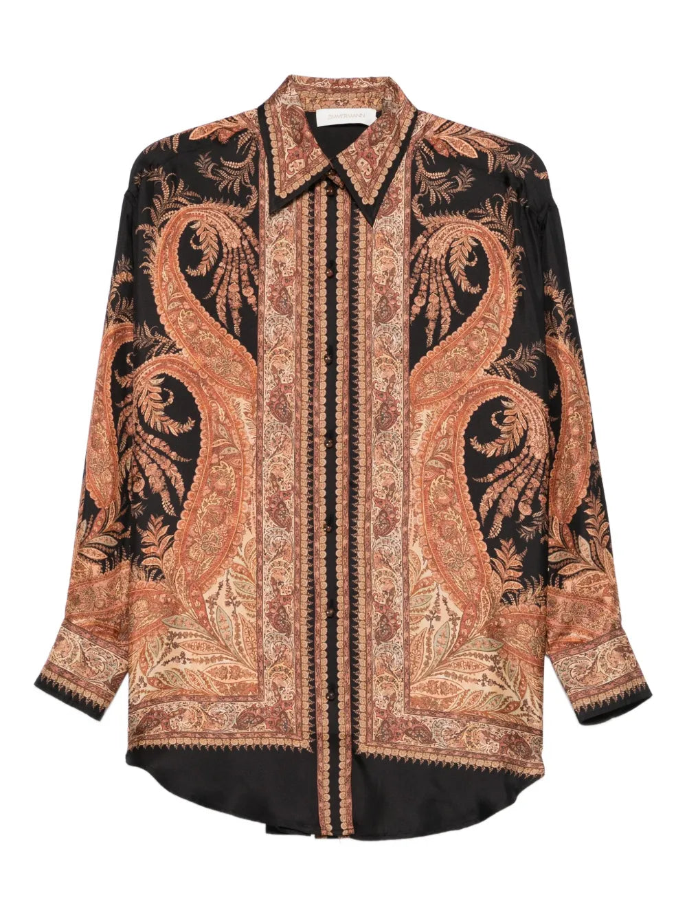 Paisley-Print Silk Shirt — Black