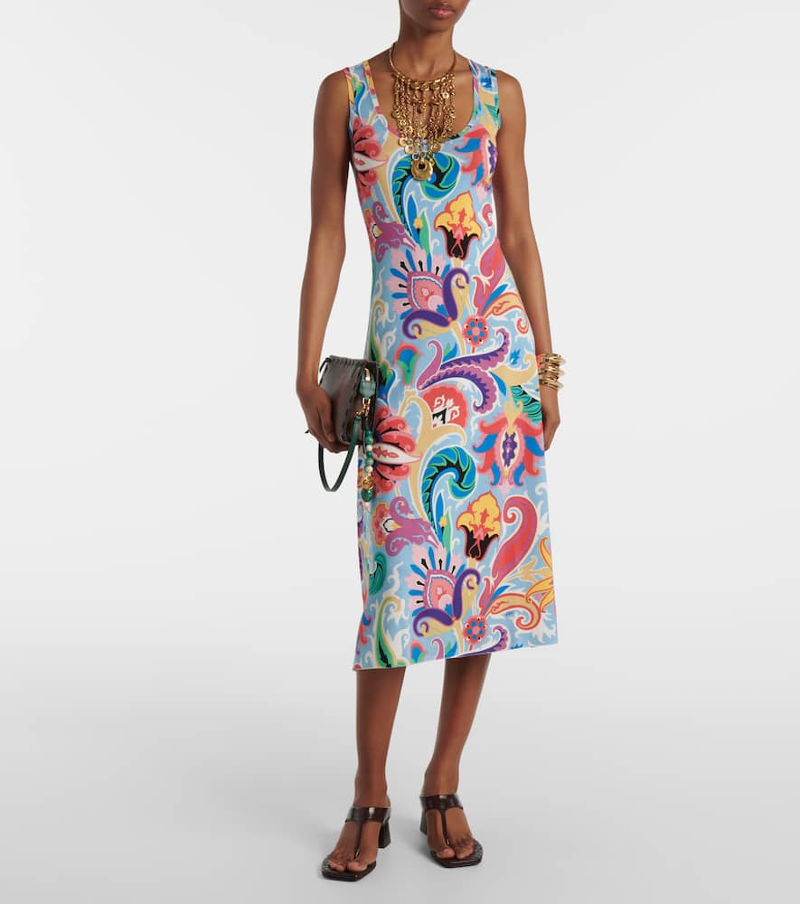 Paisley silk-blend midi dress