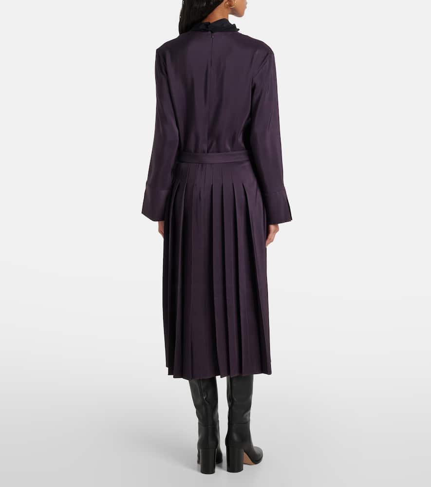 Pleated wool and silk midi dress