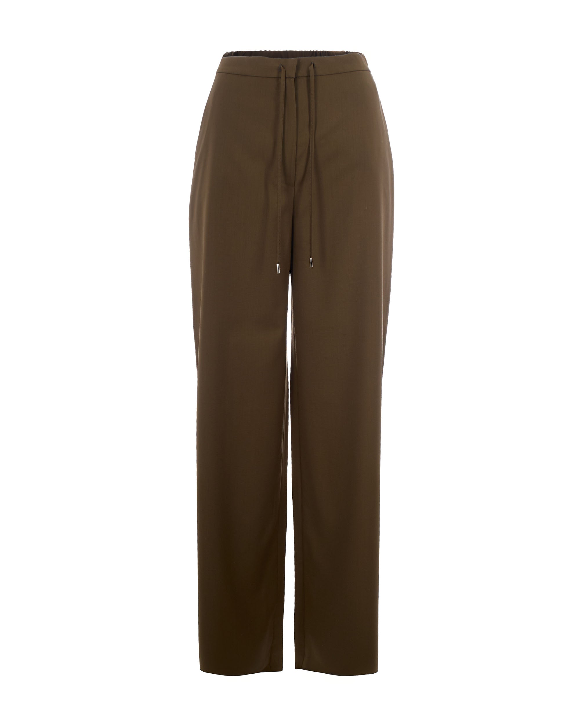Virgin Wool Wide-Leg Trousers — Khaki Green