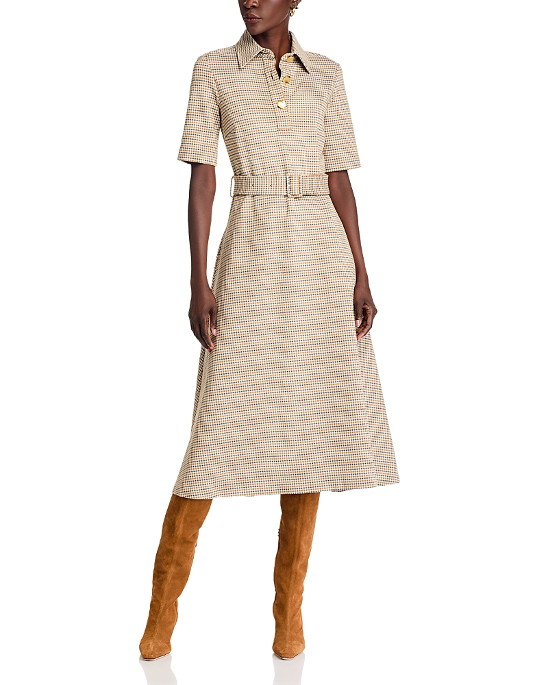 Check-pattern midi dress - Neutrals