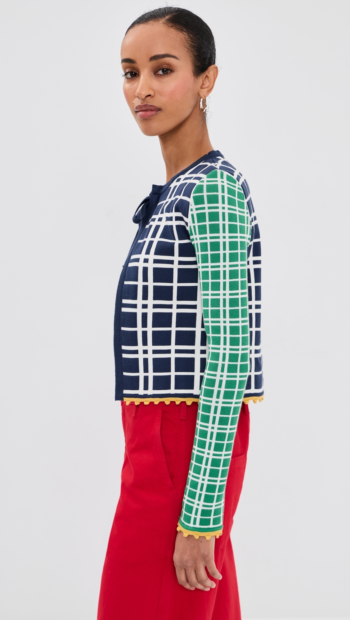 Check Me Cardigan Multicolor Green/Navy/Ecru