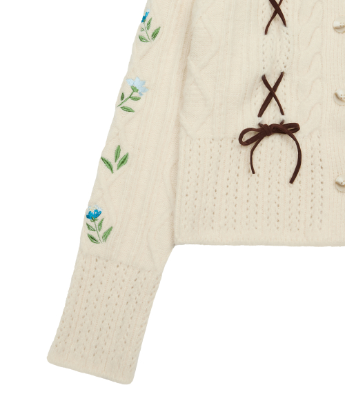 SNOW WHITE_RIBBON KNIT CARDIGAN