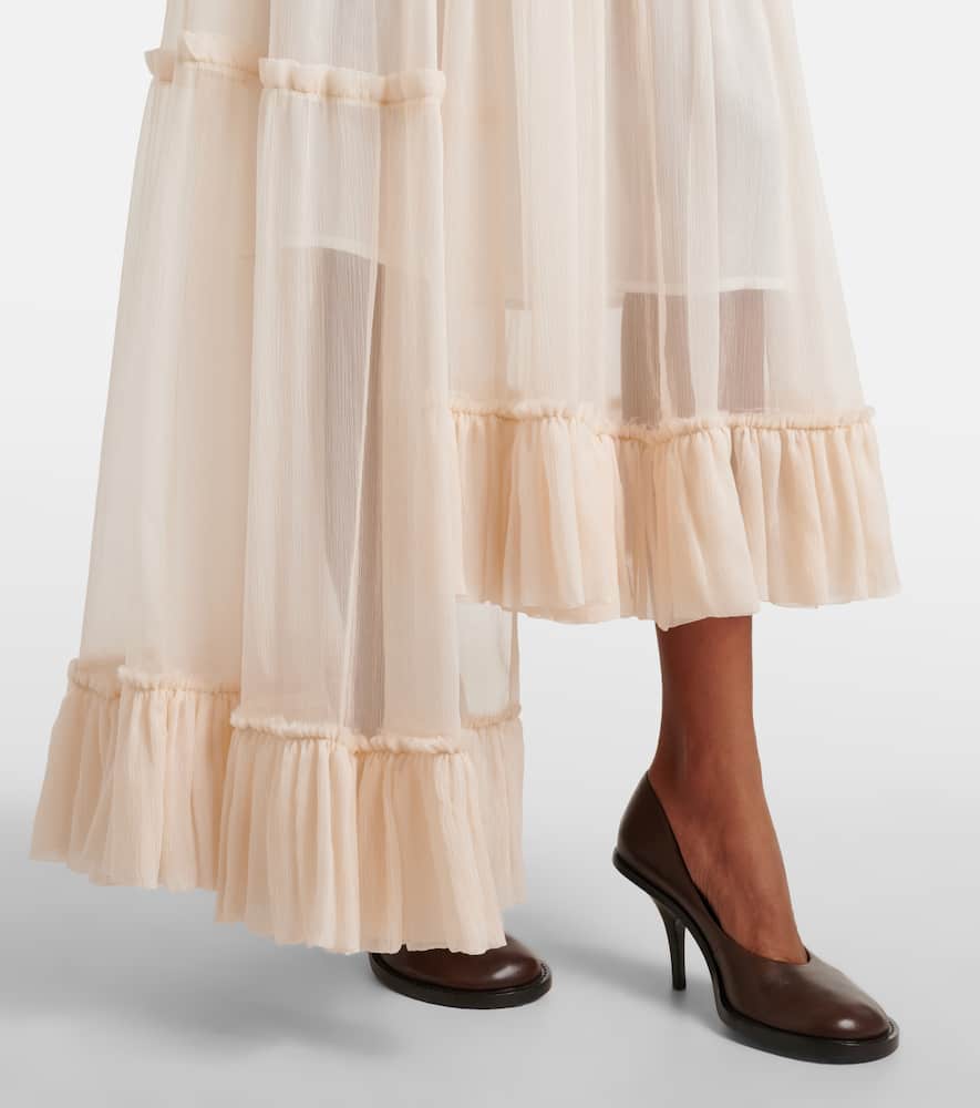 Ruffled asymmetric silk maxi skirt