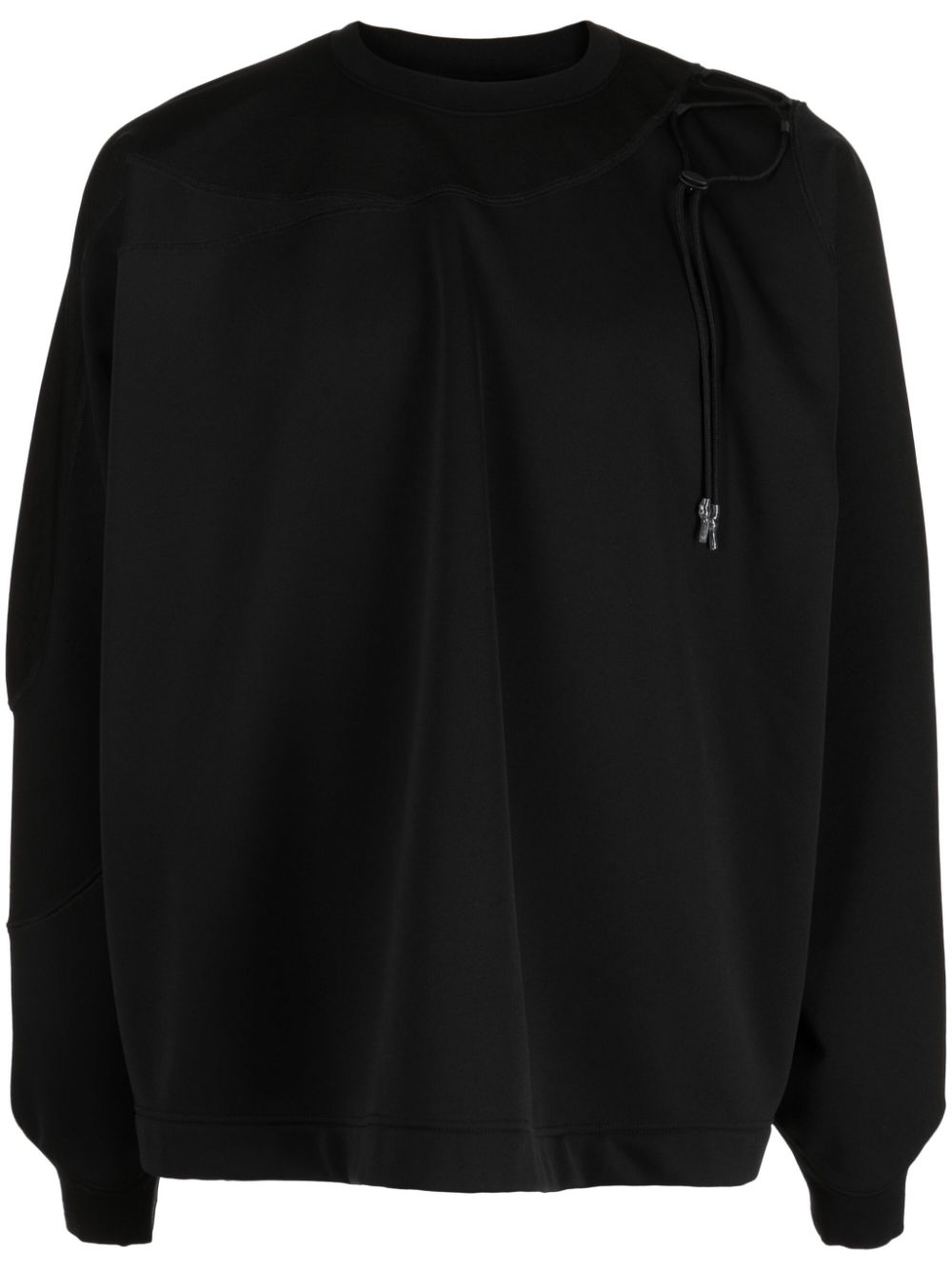 Crew-neck tie-fastening sweatshirt - Black