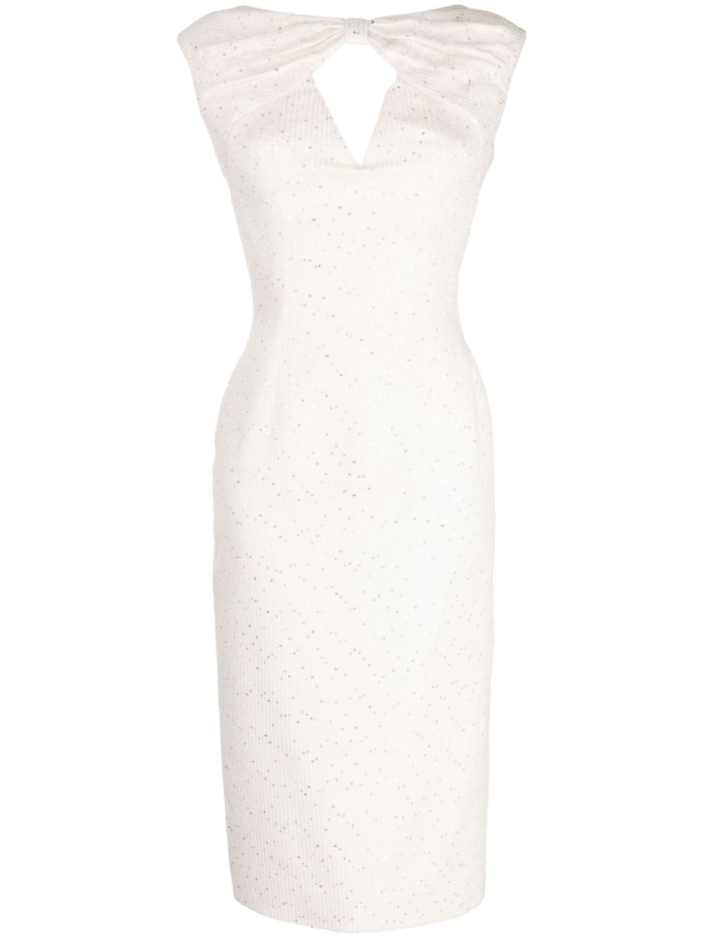 Sequin-embellished tweed midi dress - White