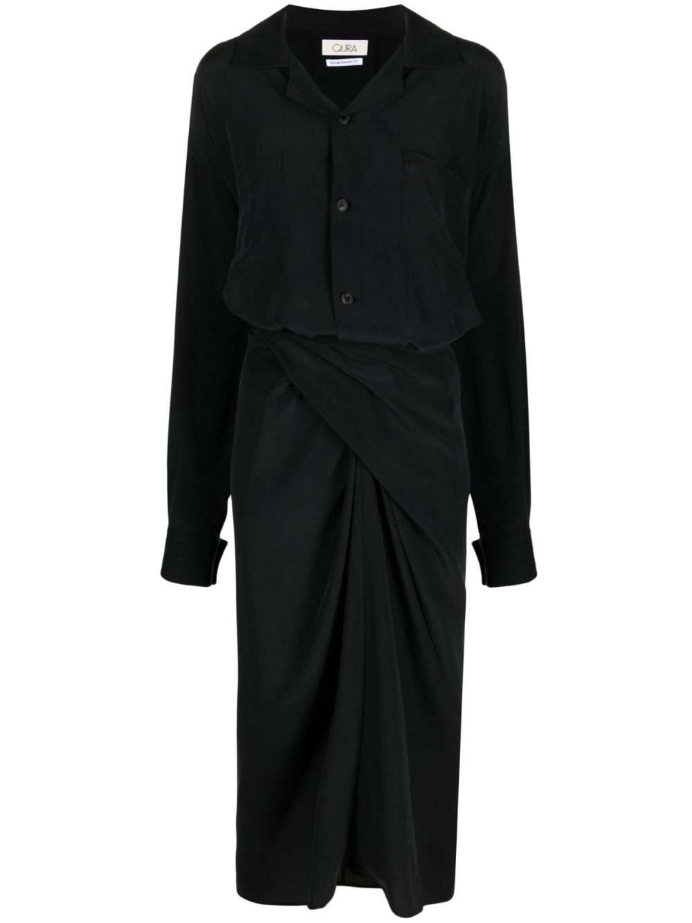 Long-sleeve button-fastening dress - Black