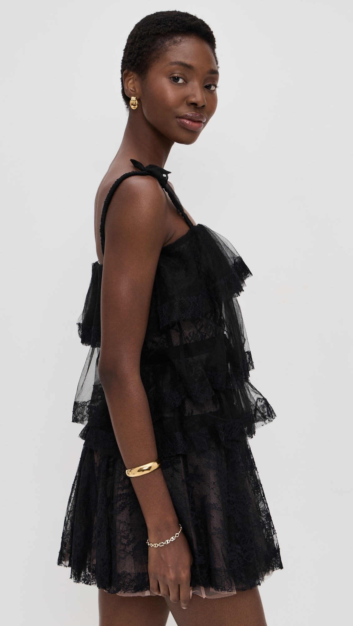 Tove Tiered Lace Dress Black Gold