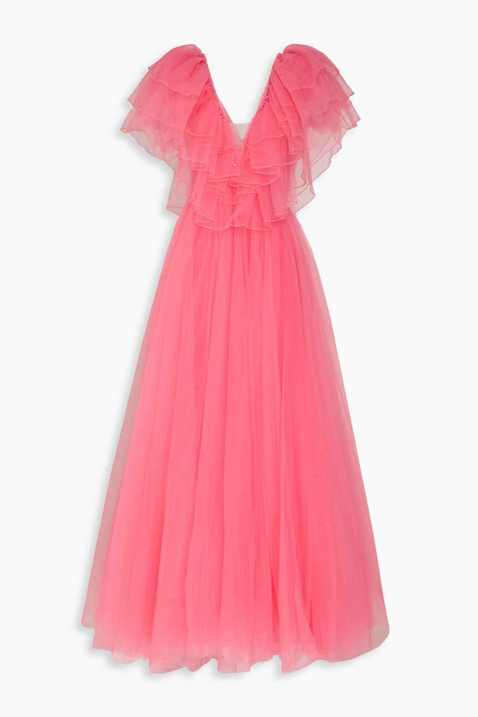 Ruffled crystal-embellished tulle gown