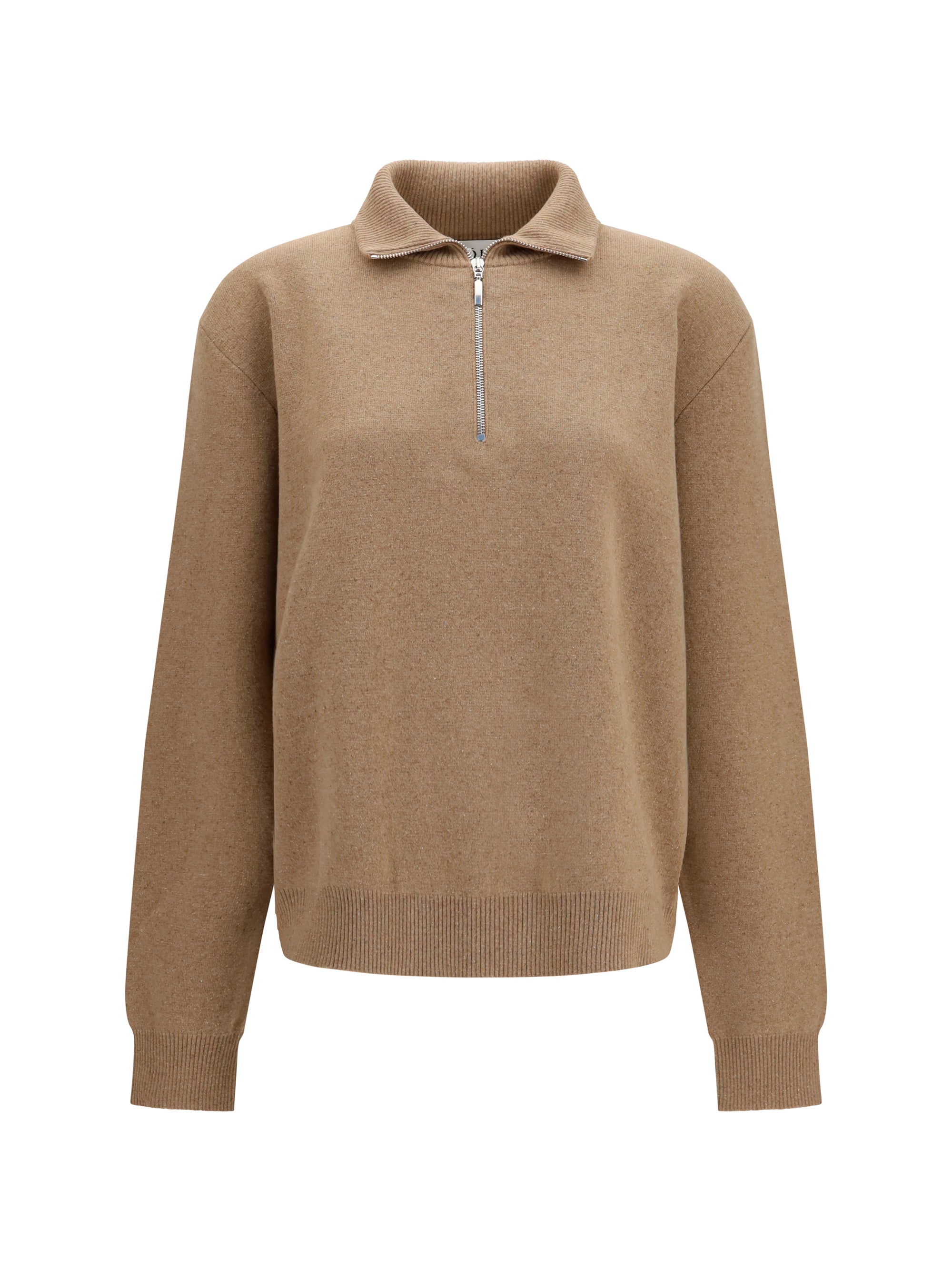 Wool and Cashmere Zip Polo Sweater — Camel