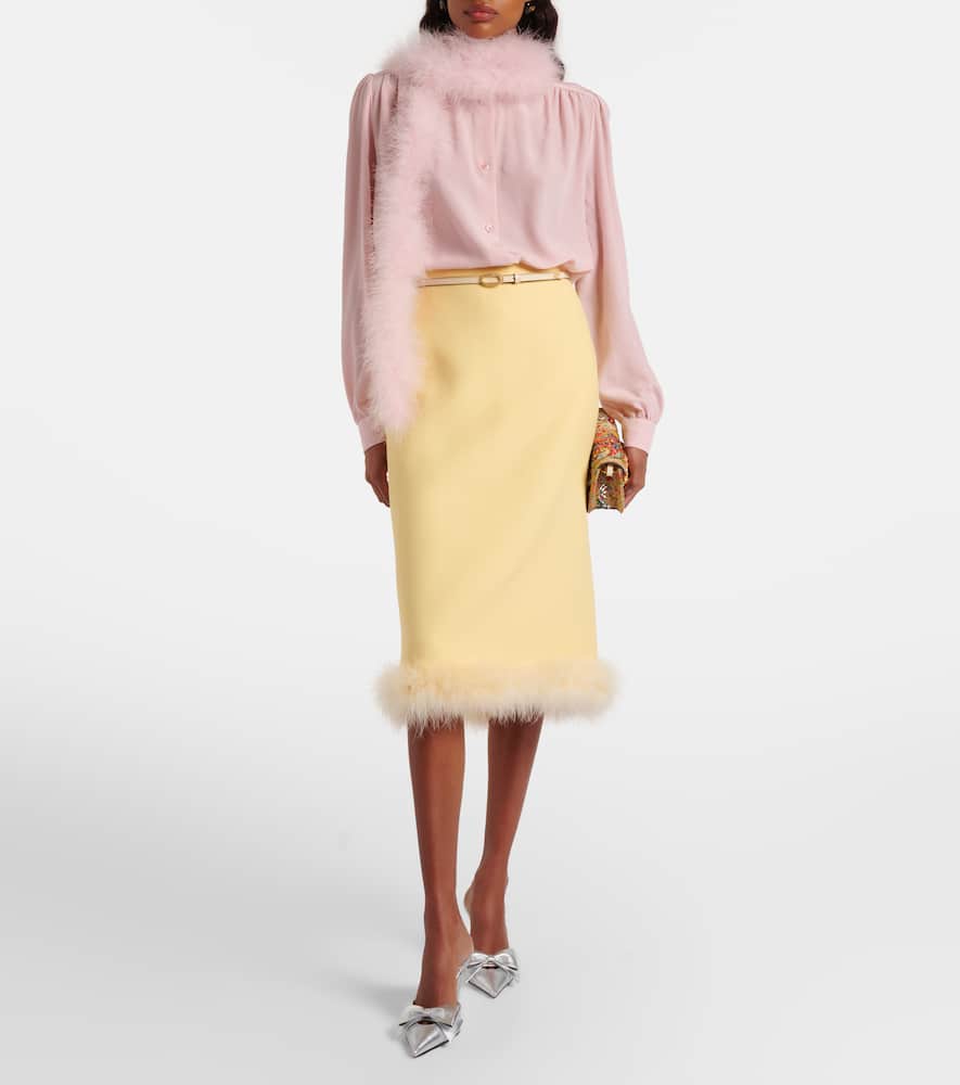Feather-trimmed silk shirt