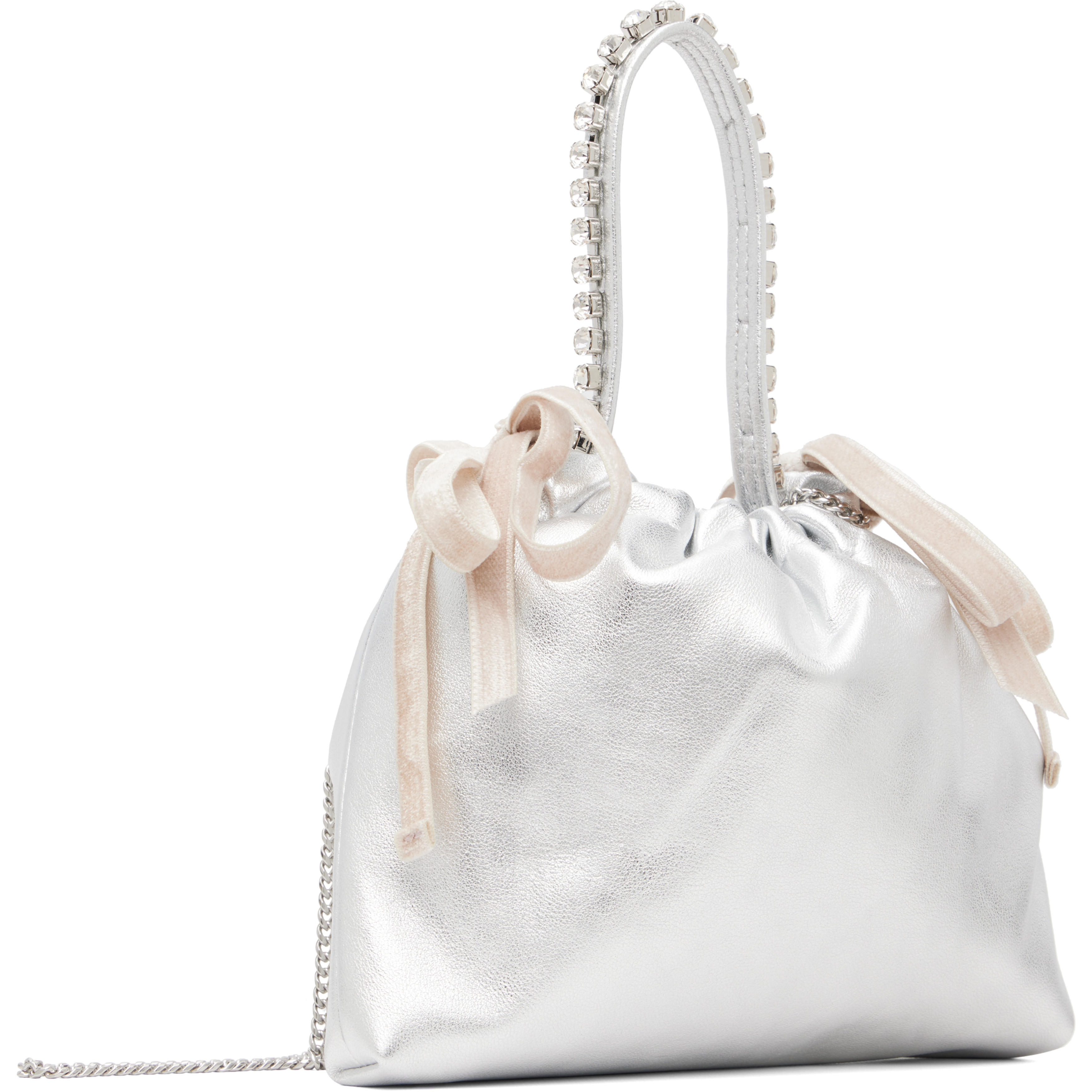 Silver Drawstring Mini Top Handle Bag