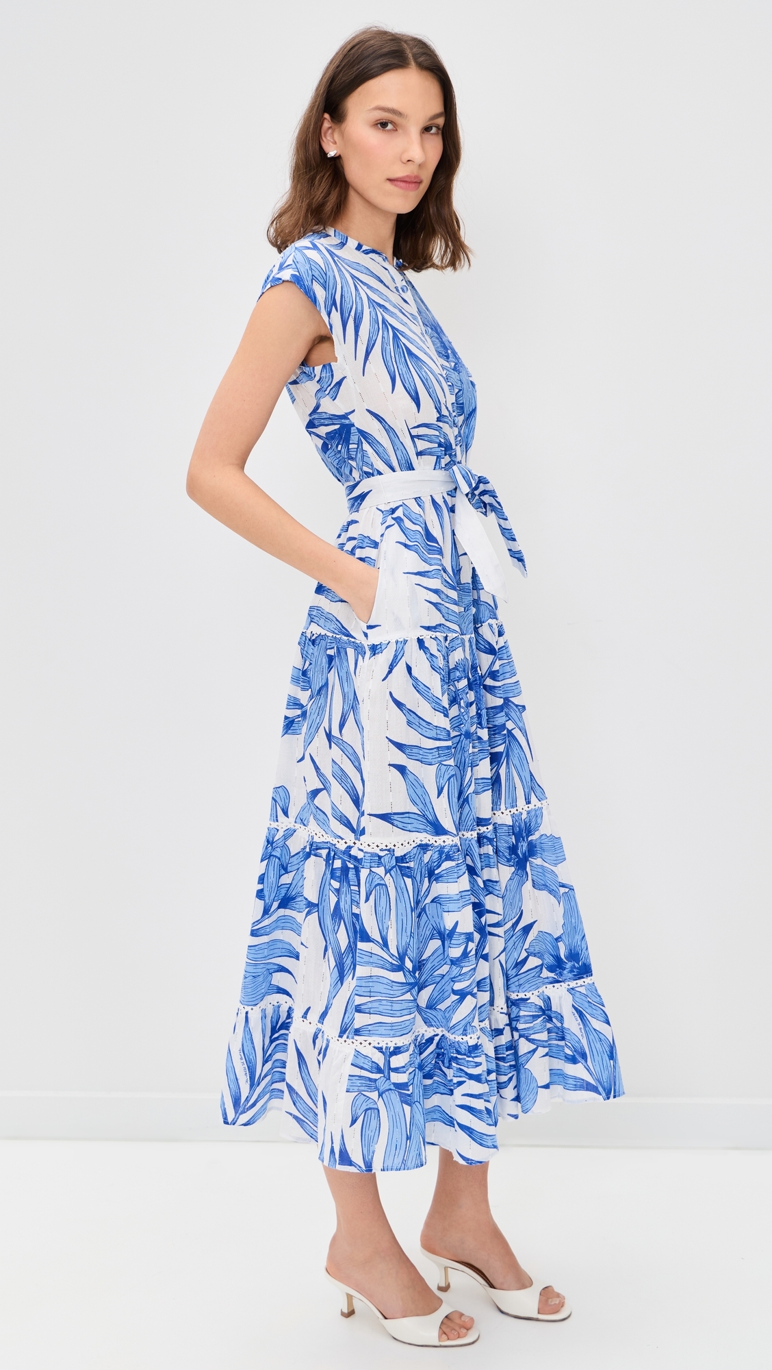 Tiered Palm Dress Blue Palm Leaf
