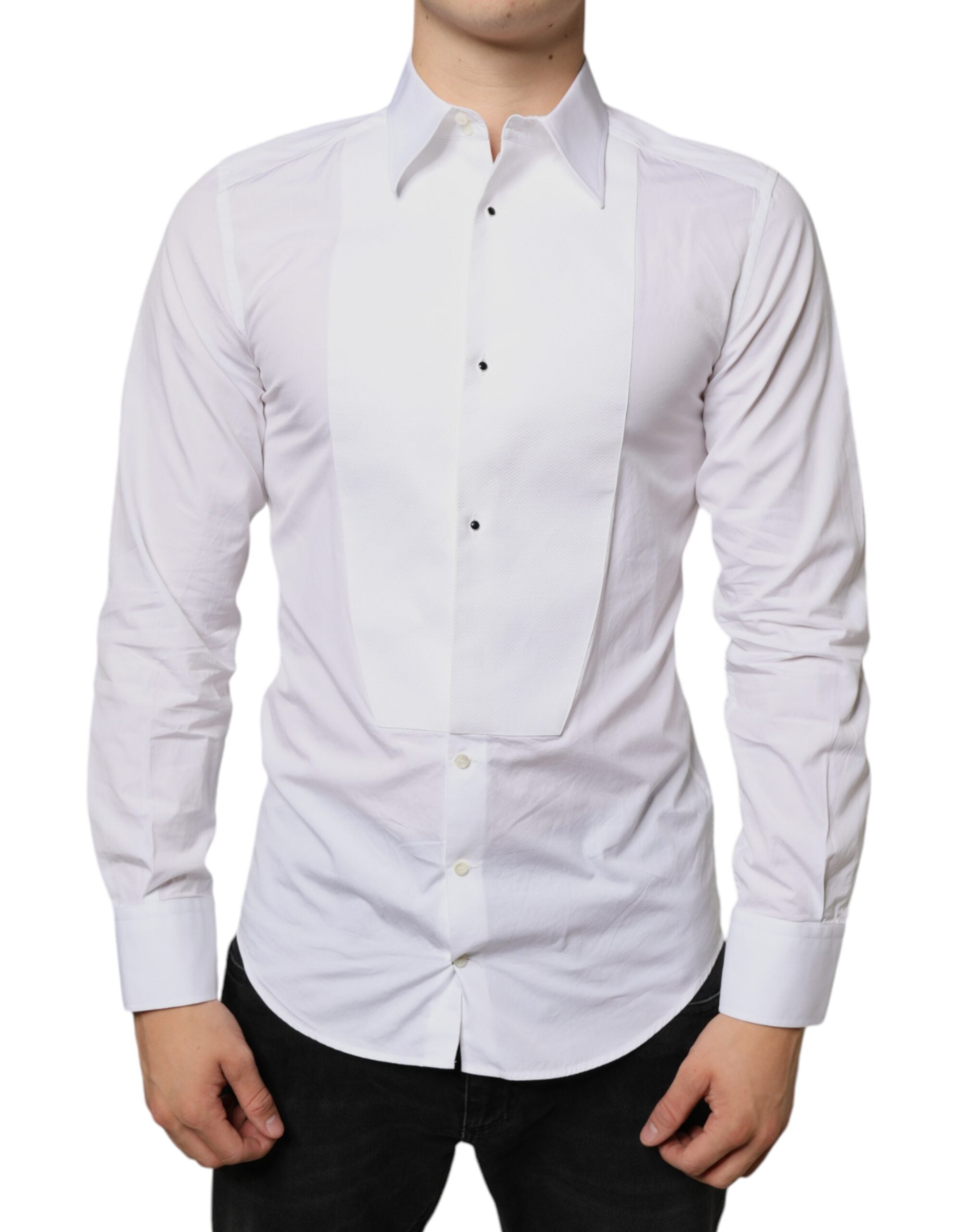 Cotton Poplin Bib Dress Shirt — White