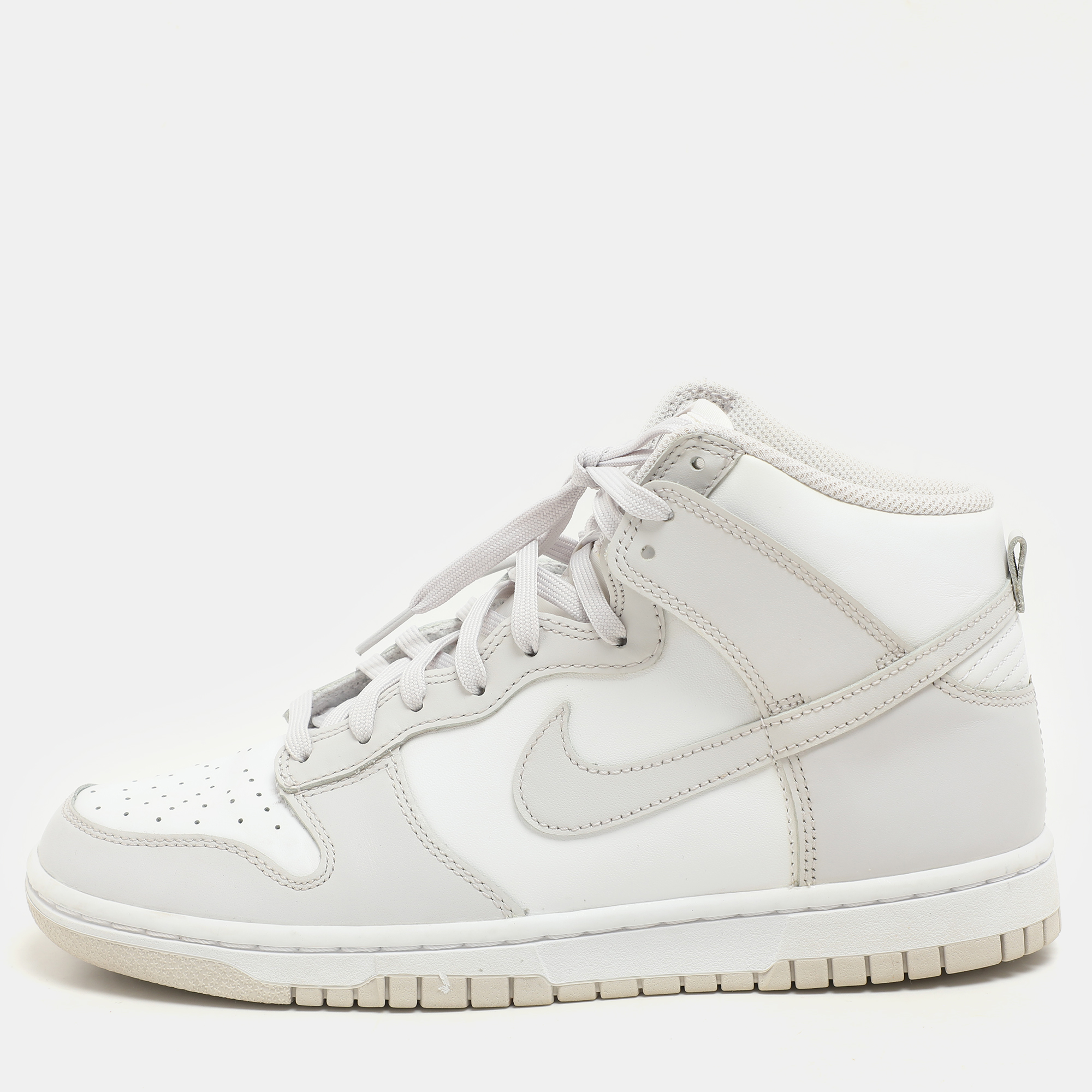 Nike White/ Vast Grey Leather Dunk Retro High Sneaker