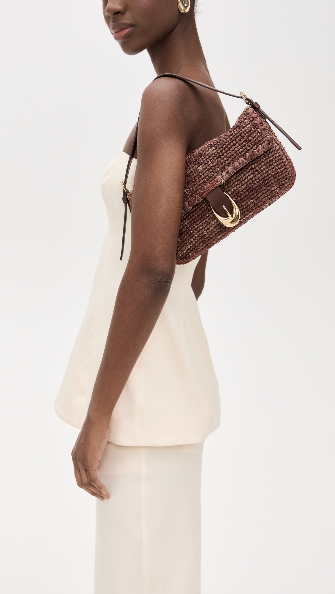 Harlow Raffia Shoulder Bag Mahogany One Size