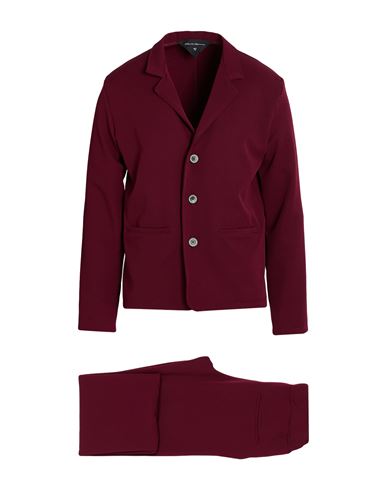 Man Suit Burgundy Size L Polyester, Elastane