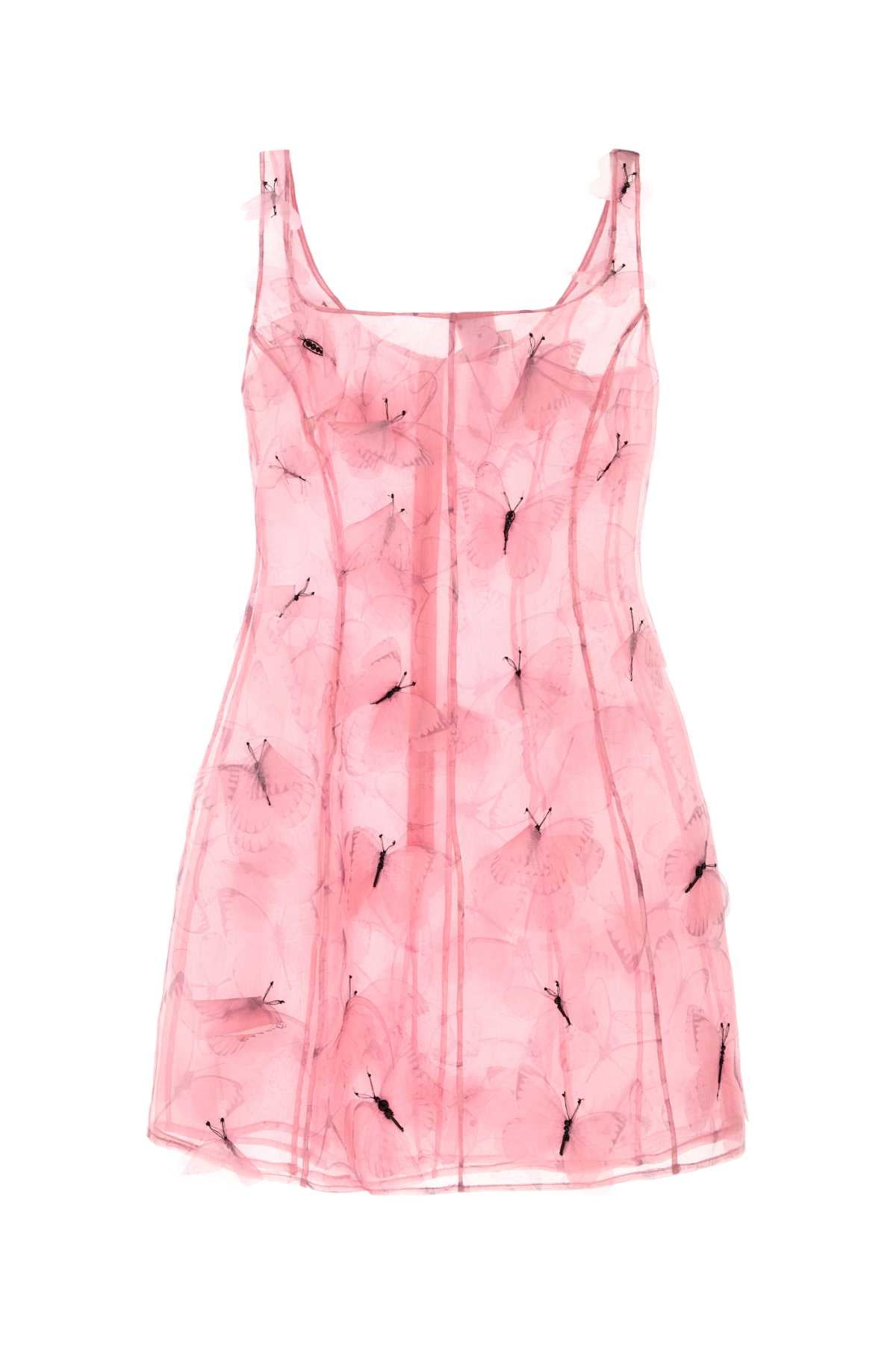 Silk Dandelion-Embroidered Dress — Pink