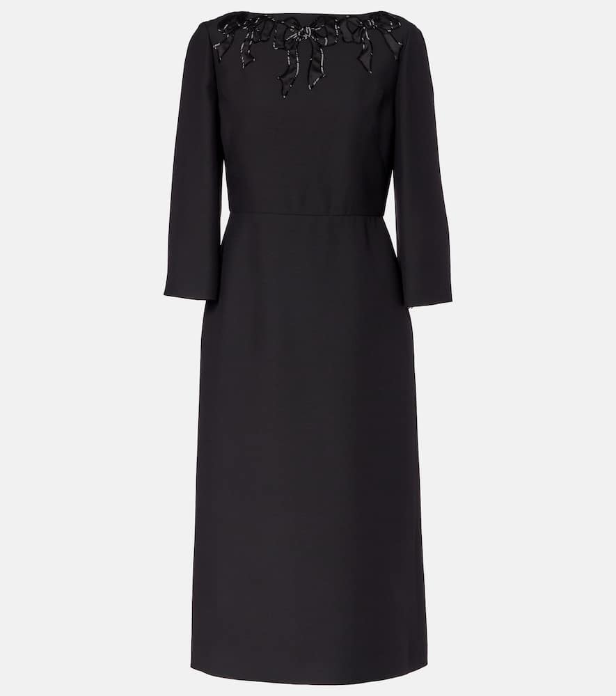 Embroidered wool and silk midi dress