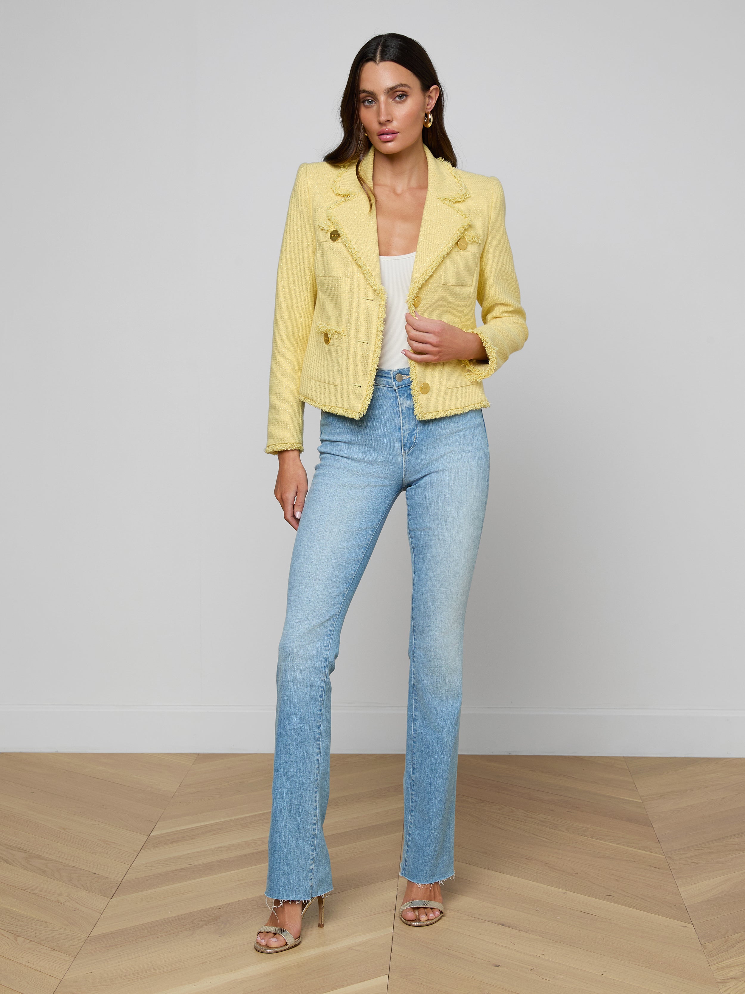 Sylvia Tweed Jacket In Pale Yellow/light Gold
