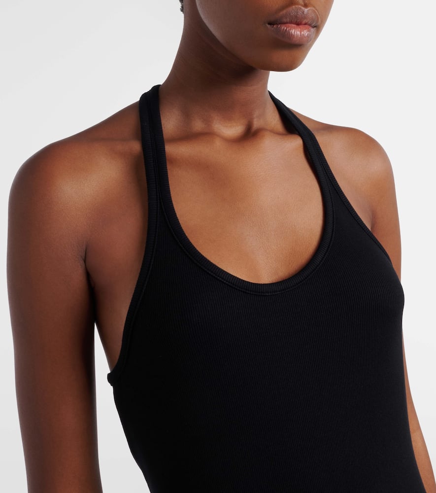 Ribbed-knit halterneck jersey maxi dress