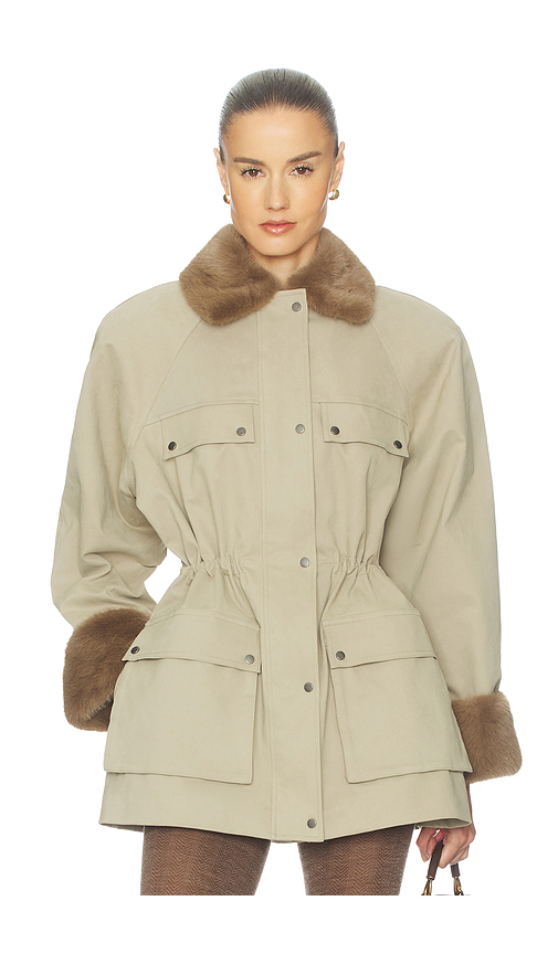 Helsa The Balmoral Jacket With Faux Fur Trim in Khaki - Brown. M also in S