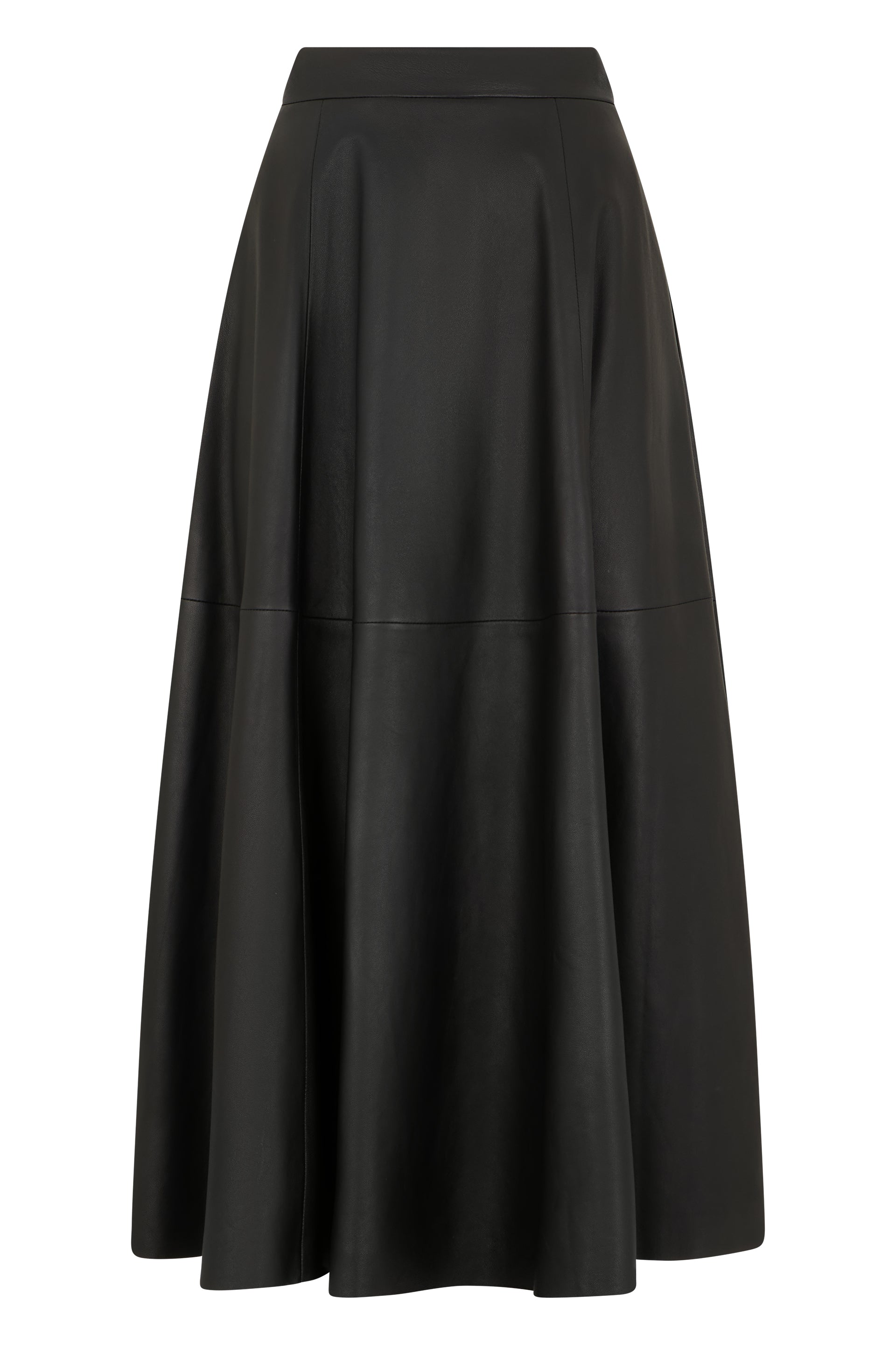 Pleated A-Line Leather Skirt — Black